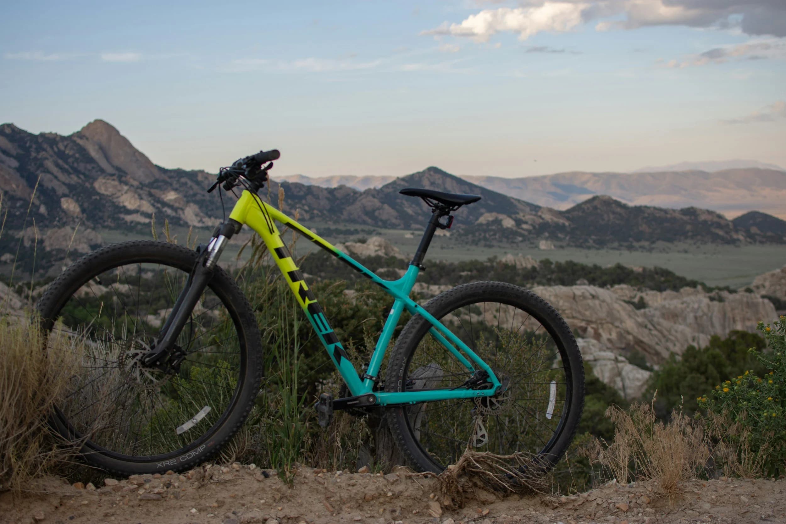 Mountain bicycle beside a trail